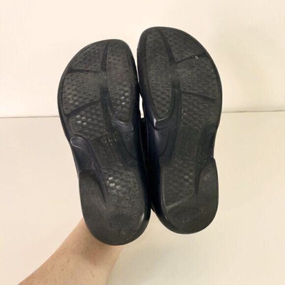 Finn Comfort Black Leather Slingback Three Strap Sandals - Picture 6 of 7